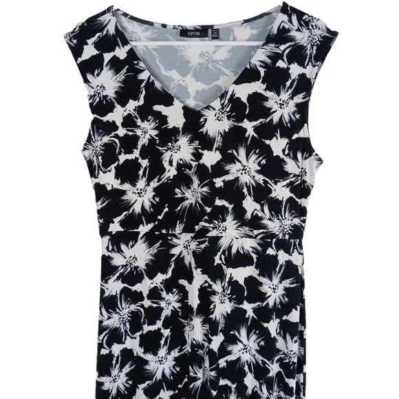 Apt 9 Womens Long Maxi Floral Dress Sleeveless Black White Size PM Petite Summer - Picture 3 of 9